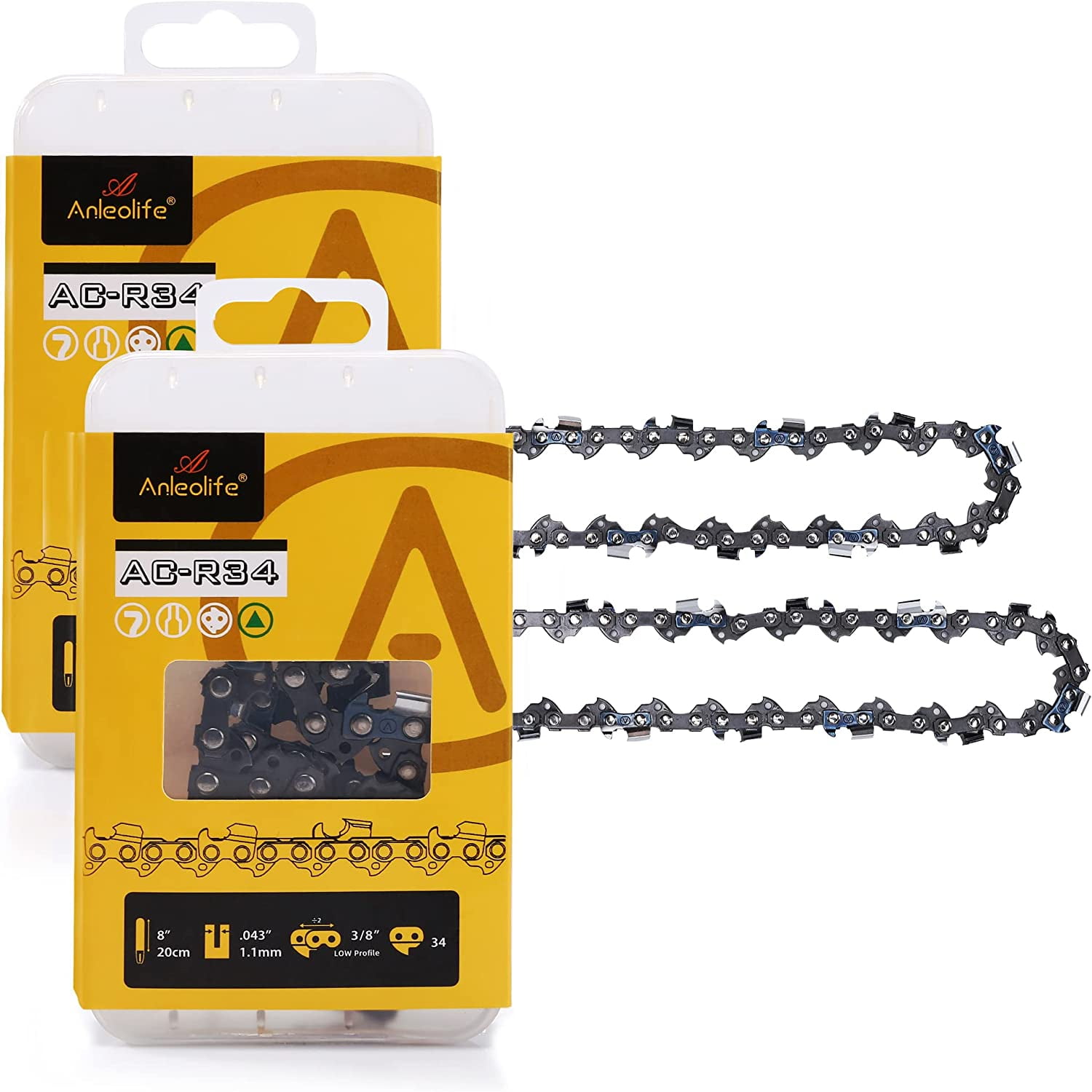 ACR34 Semi Chisel Chainsaw Chain for 8 inch Bar .043" Gauge 3/8 inch