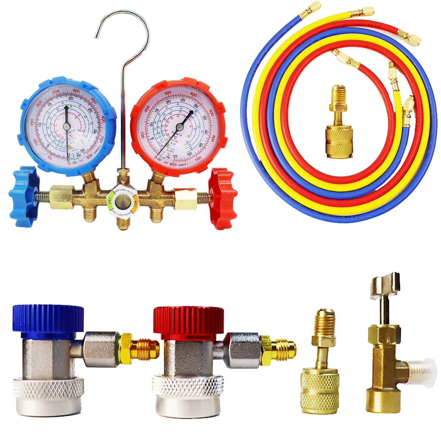 AC R410a 3 Way Freon Charging Diagnostic Pressure Gauge Set Suitable