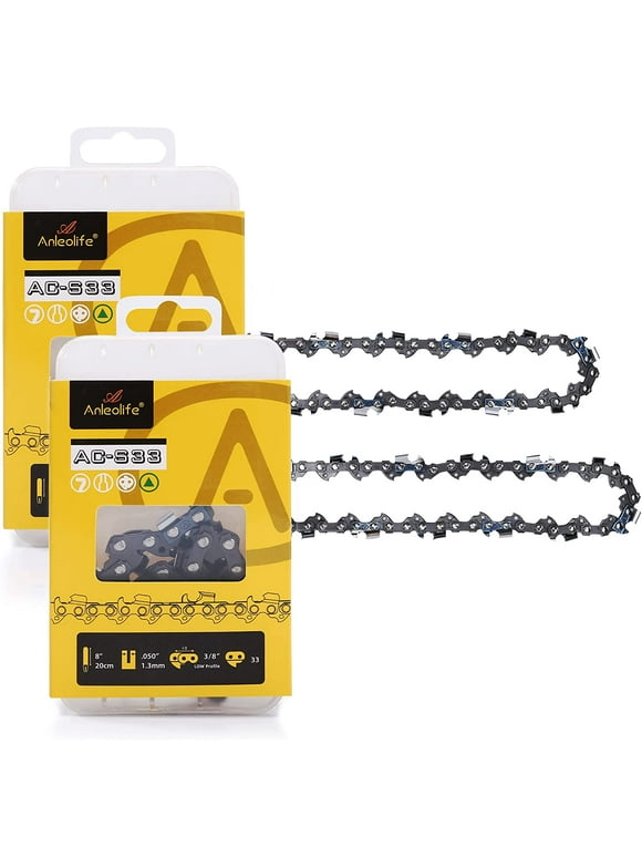 AC-S33 Chainsaw Chain for 8-Inch Bar 3/8" LP Pitch-.050" Gauge-33 Drive Links Low Kickback Chain Fits Oregon, Echo, Earthwise, Chicago, Homelite, Craftsman, McCulloch, Poulan, Sunjoe Pole Saw 2-Pack