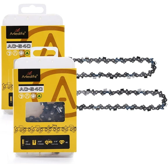 AC-S40 Chainsaw Chain for 10" Bar 3/8" LP Pitch .050" Gauge, 40 Drive Links Low Kickback Fits Oregon,Craftsman, Echo, Homelite, Poulan Sunjoe Pole Saw 2-Pack