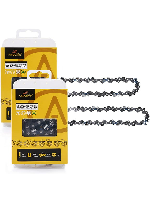 AC-S56 Chainsaw Chain for 16" Bar 3/8" LP Pitch .050" Gauge, 56 Drive Links Low Kickback Fits Oregon,Craftsman, Echo, Homelite, Poulan 2-Pack