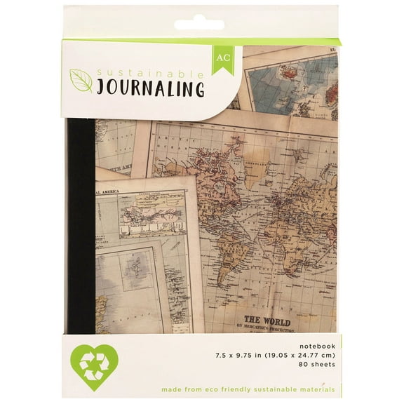 AC Sustainable Journaling Notebook 7.5"X9.75" W/80 Sheets-Maps
