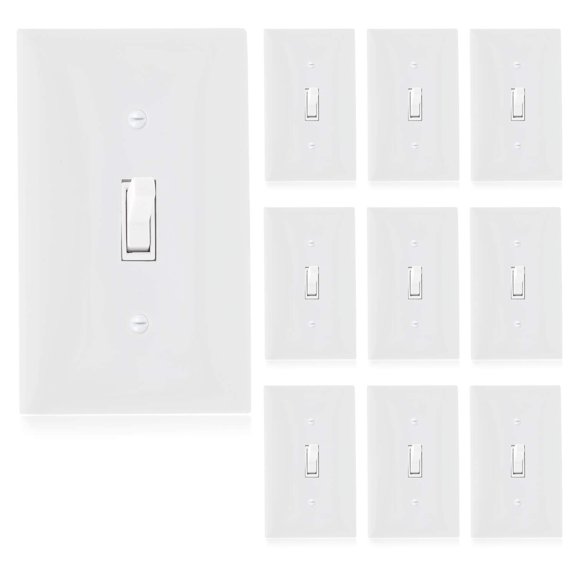 AC Toggle On/Off Wall Switch 15 Amp White 10 Pack Plastic