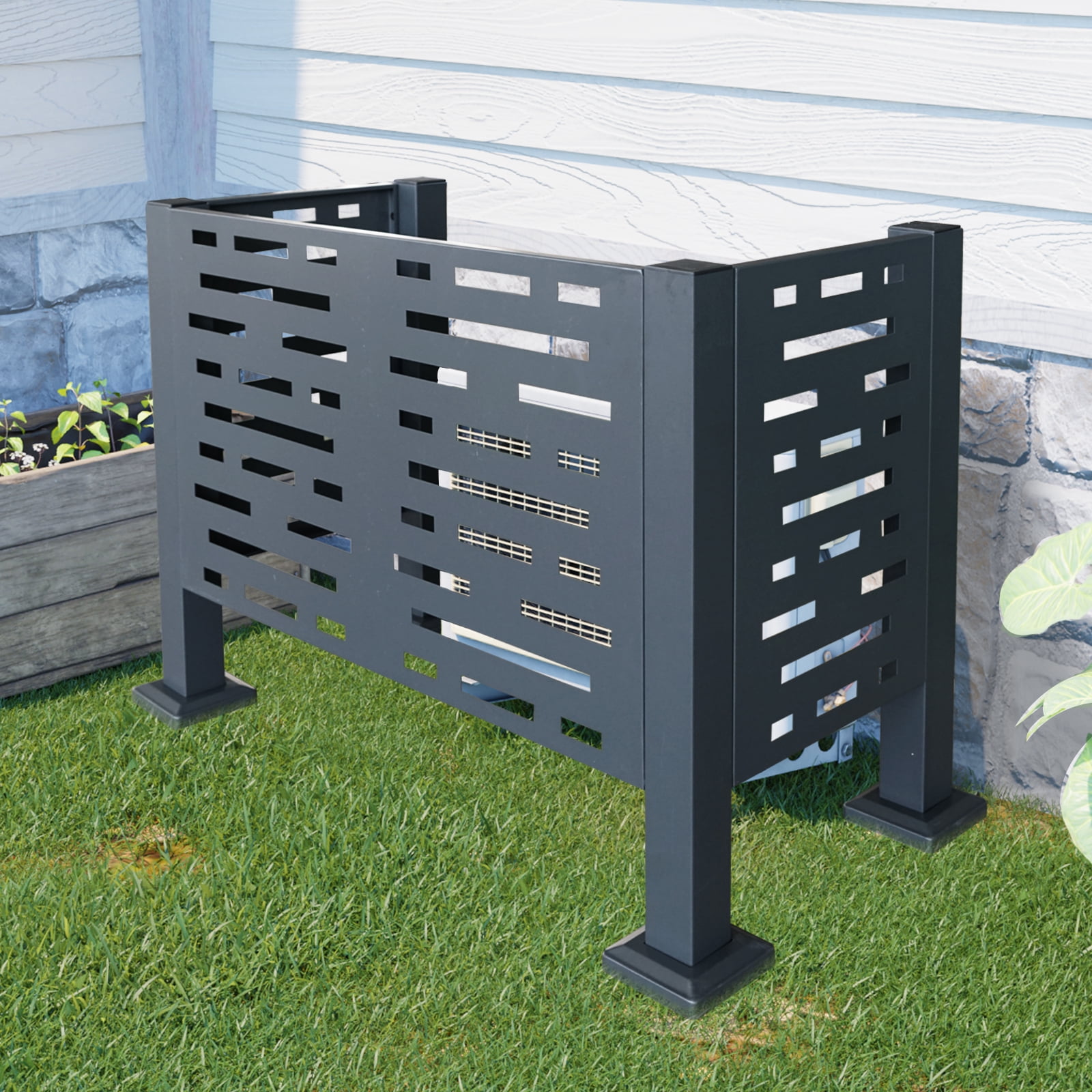 AC Unit Cover, 3FTx2FT Metal Privacy Fence Screen 3 Panel Outdoor Air Conditioner Concealment Shield, Charcoal