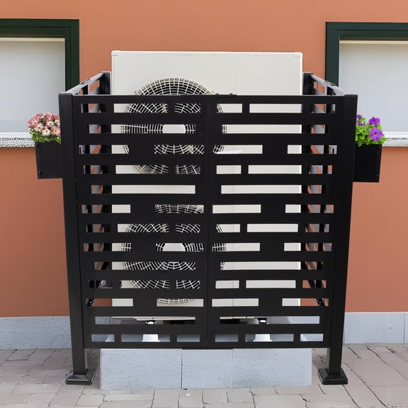 AC Unit Privacy Screen, 3.5x3.5FT Metal Partition with Planter Box for Trash Can AC Hideaway, Black