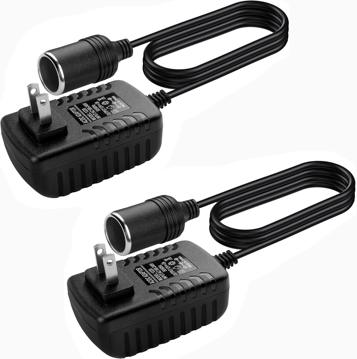AC to DC Converter 2A 24W Car Cigarette Lighter Socket Adapter Power Cable  110-240V to 12V AC/DC for Car Appliances Home Use to Wall Plug (2 Pack)