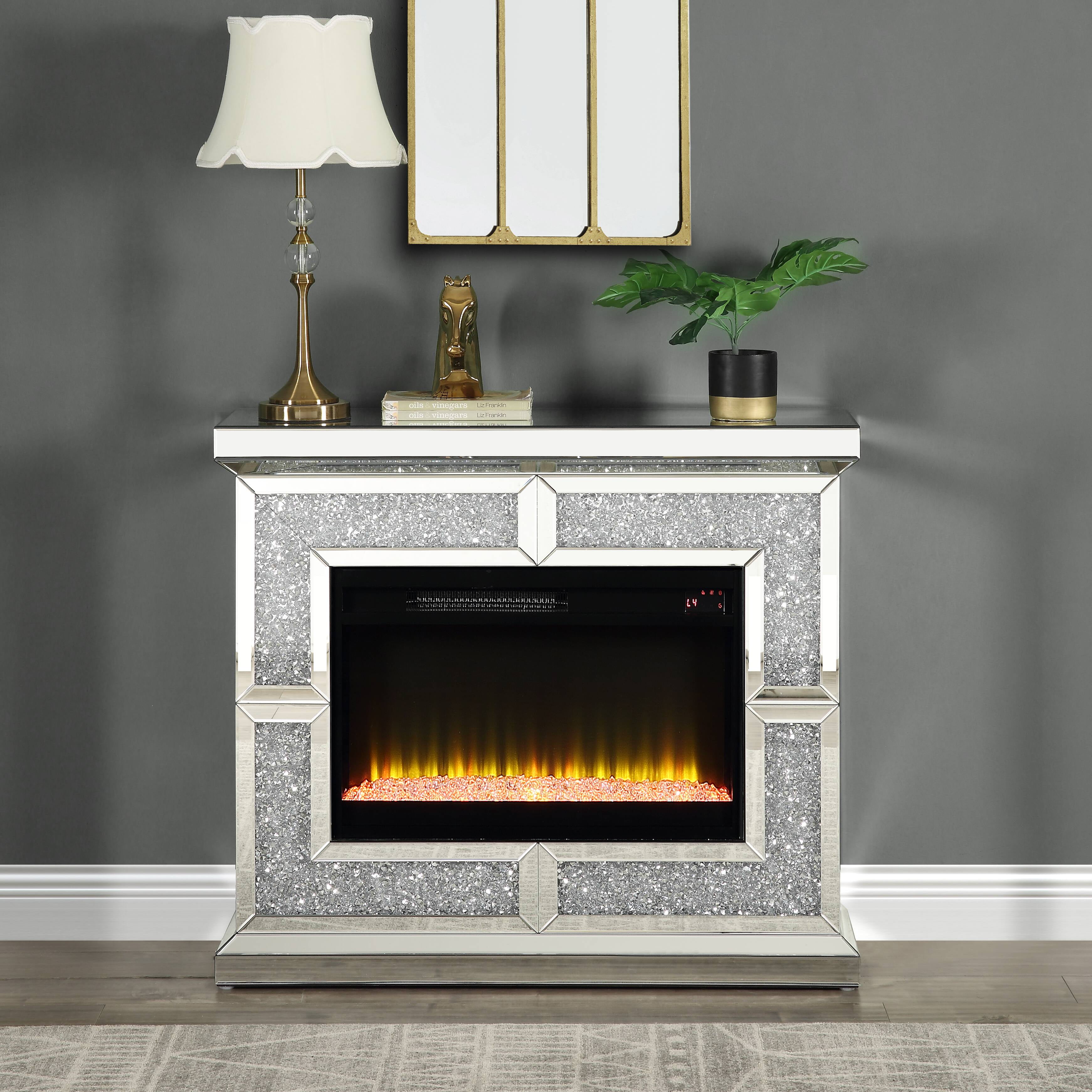 Noralie Mirrored Faux Diamonds Electric Fireplace, 36"