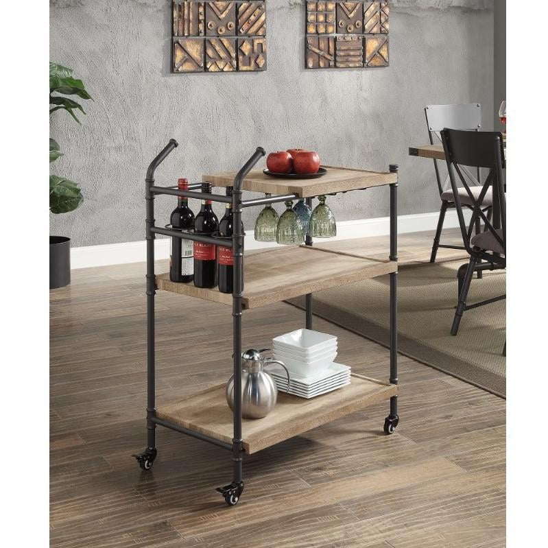 Brantley Modern Farmhouse 30" Oak Serving Cart with Sandy Black Finish