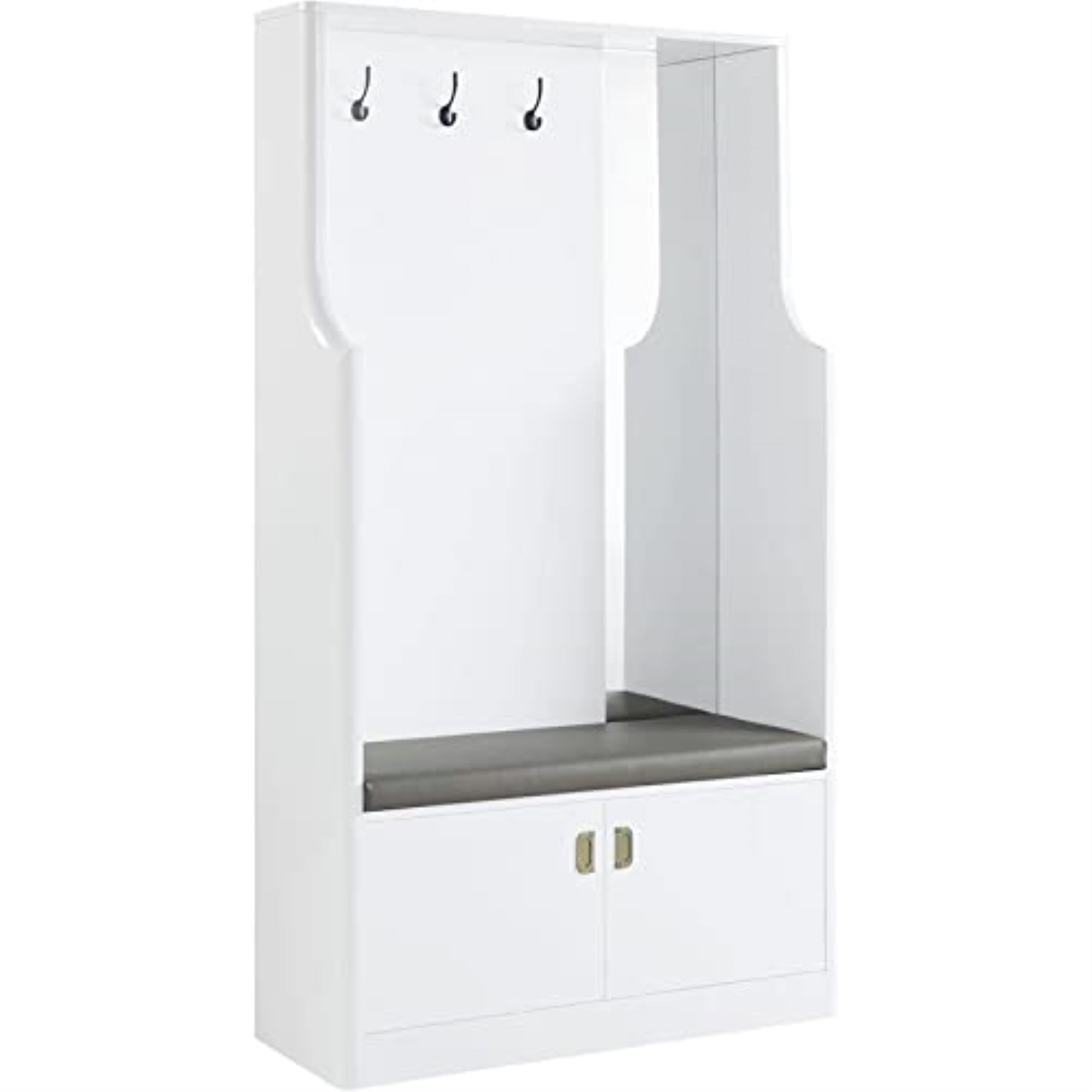 Buck II White High Gloss Hall Tree with Storage and Bench
