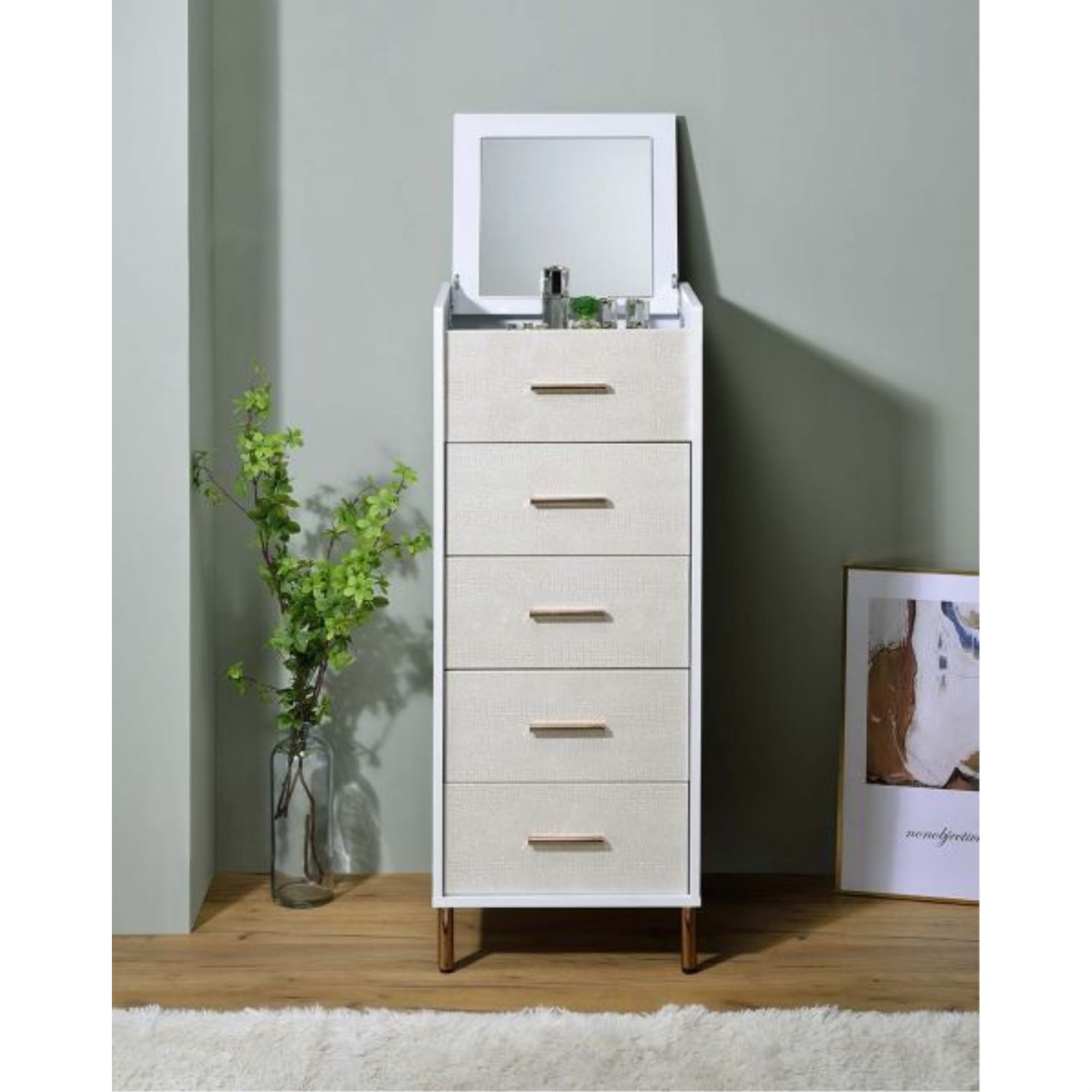 AC01168 Jewelry Armoire, White, Champagne & Gold Finish - Myles ( 1Pc/1Ctn )