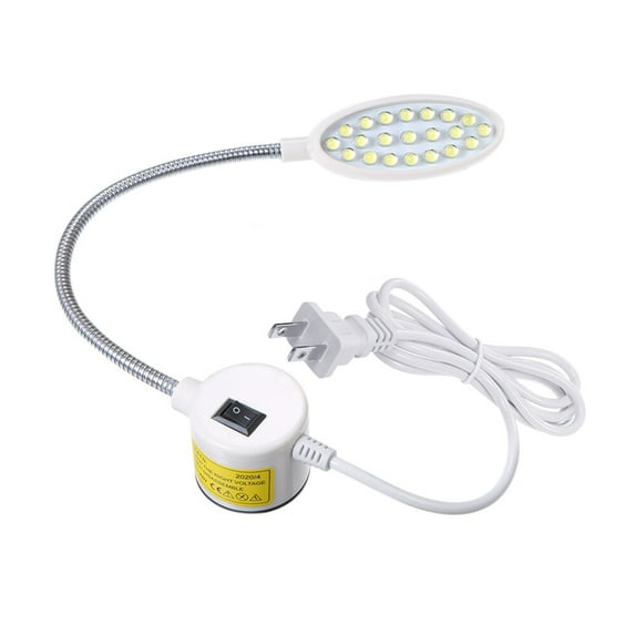 AC110-250V 1W 21LEDs Sewing Machine Light Lamp Rotatable Knob Dimmable Adjustable Brightness Fixed Base Flexible Bendable Tube Goose Neck Design for Housework Household Duties Chores