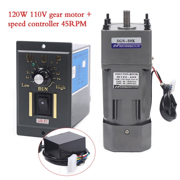 AC110V Gear Motor Electric Variable Speed Controller Torque 1:30 0-45RPM 120W