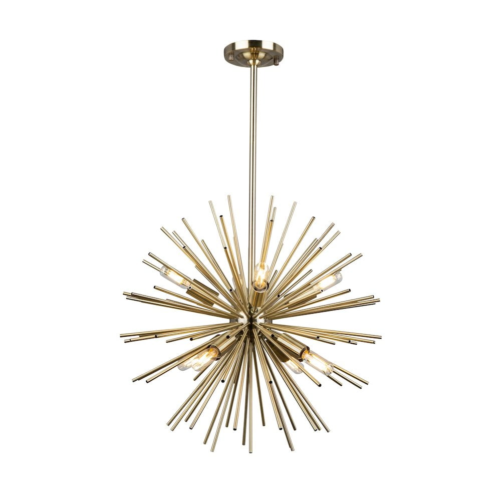 Satin Brass Sputnik 8-Light Geometric Chandelier with Dimmable LED