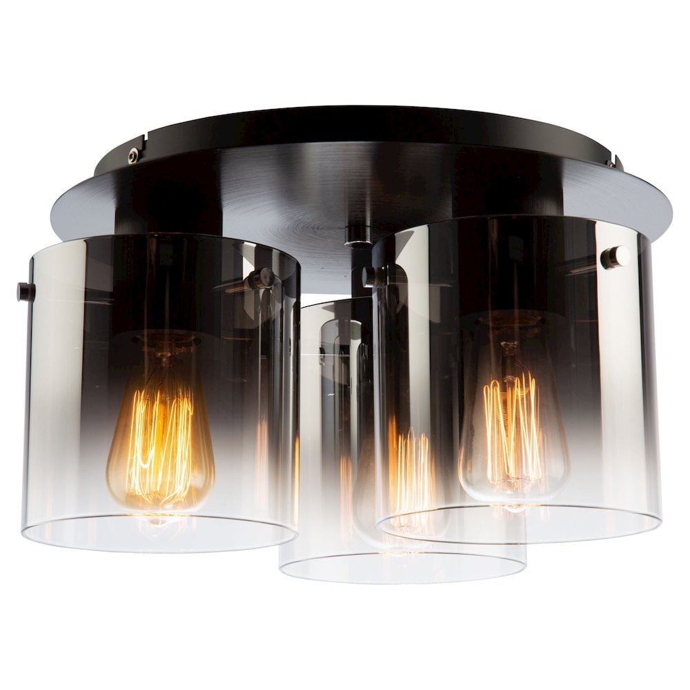 Henley Satin Black and Smoke Glass 3-Light Flush Mount