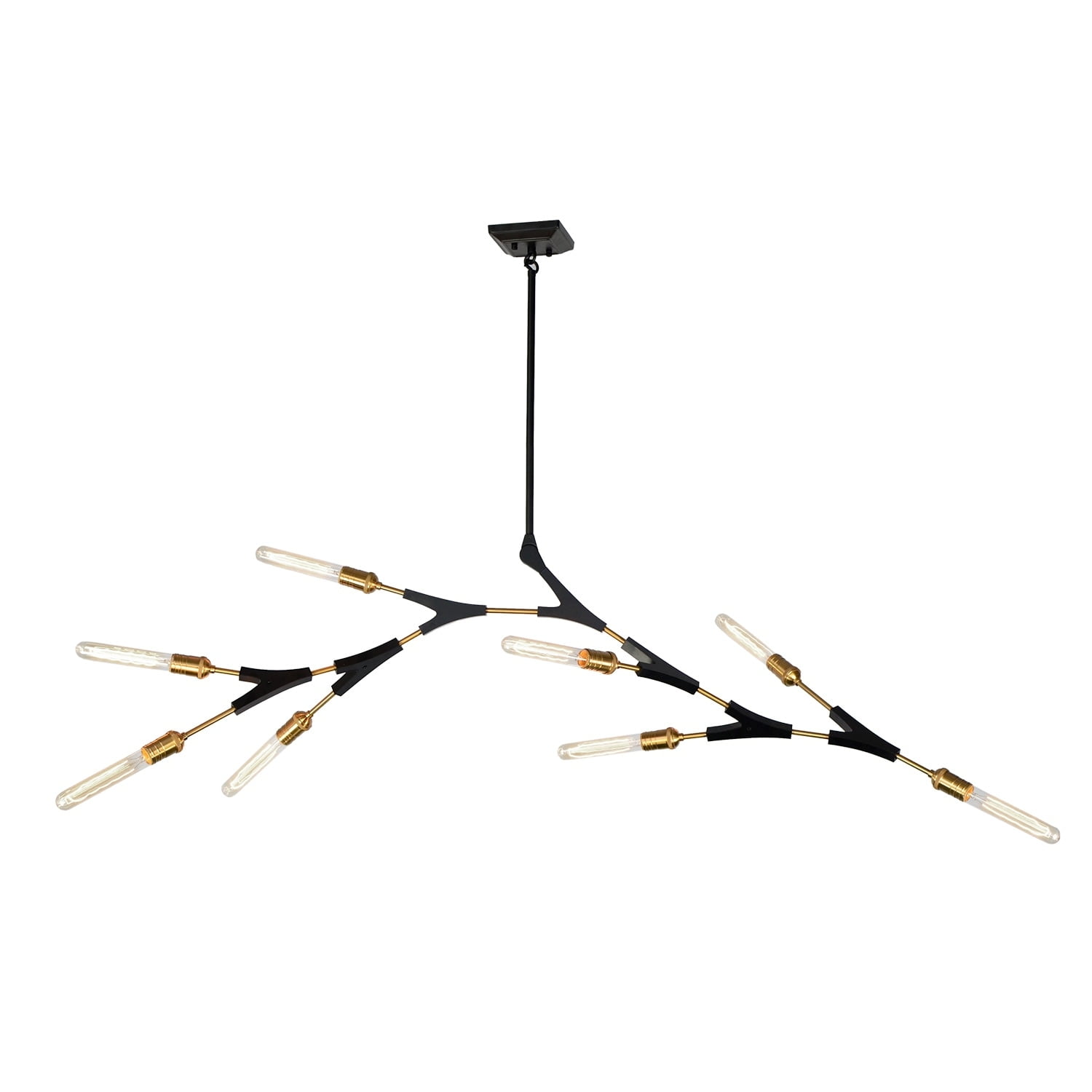 Modern Linear 8-Light Sputnik Chandelier in Black and Harvest Brass