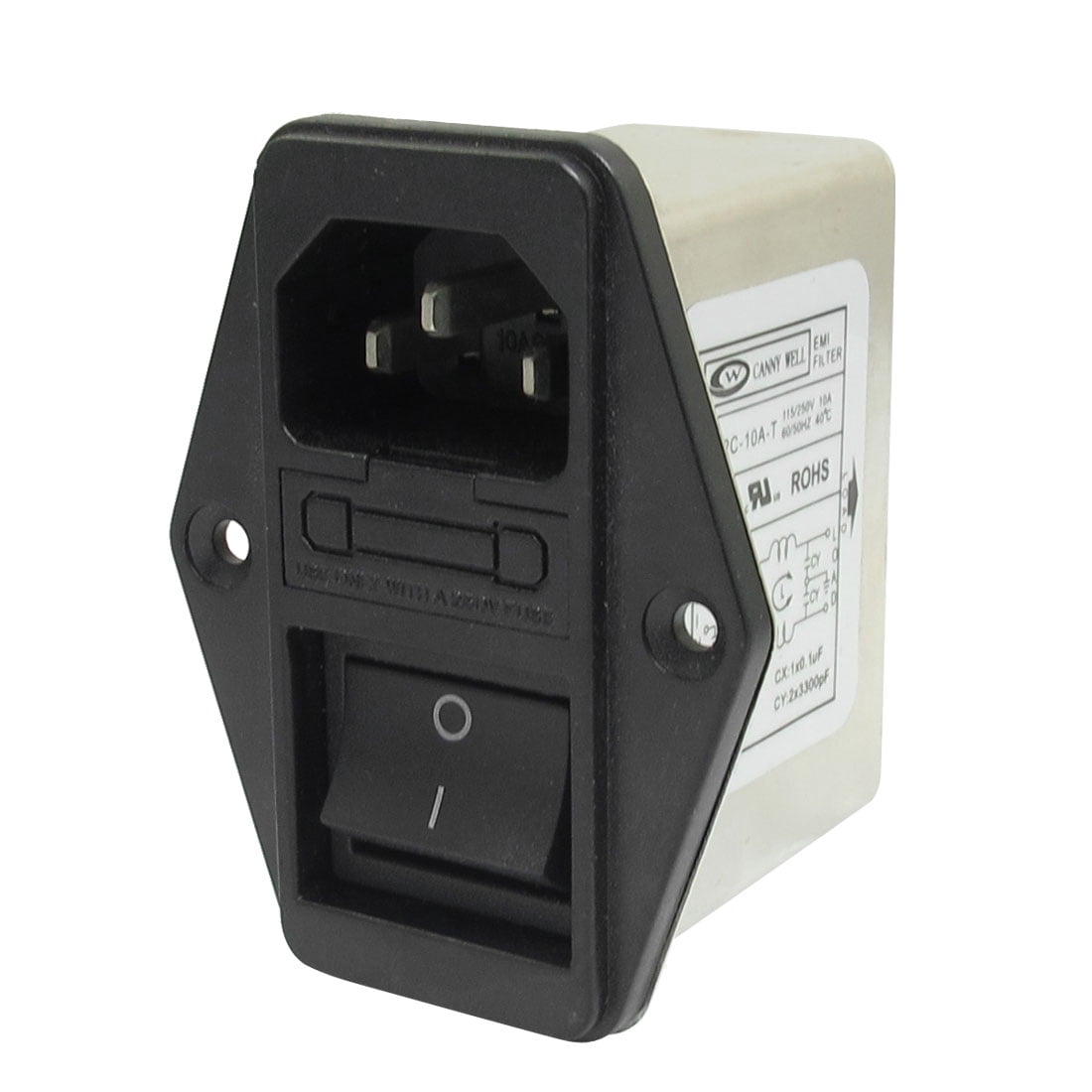 AC115V/250V 10A Panel Mount IEC 320 C14 EMI Filter w Boat Switch w Fuse ...