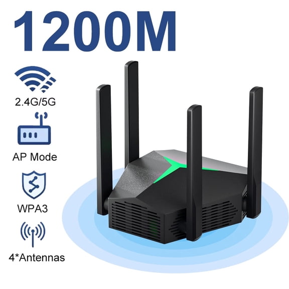 AC1200 WiFi Range Extender Dual Band Signal Booster with WPS One Touch Setup & 4 High Gain Antennas 2.4G/5G, Up to 10000sqft & 25 Devices, WiFi Repeater with Ethernet Port, Easy Setup for Home Office