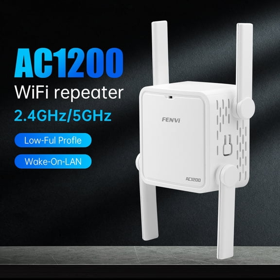 AC1200 WiFi Repeater, 1200Mbps Signal Booster, Network Amplifier for Home Office, WiFi Range Extender
