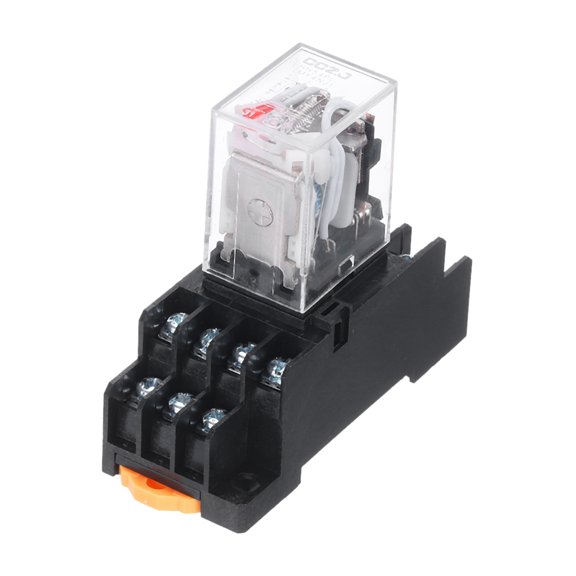 AC24V Electromagnetic Power Relay 14-Pin AC/DC DPDT 4NO+4NC Relay Coil with Socket Base with LED Indicator