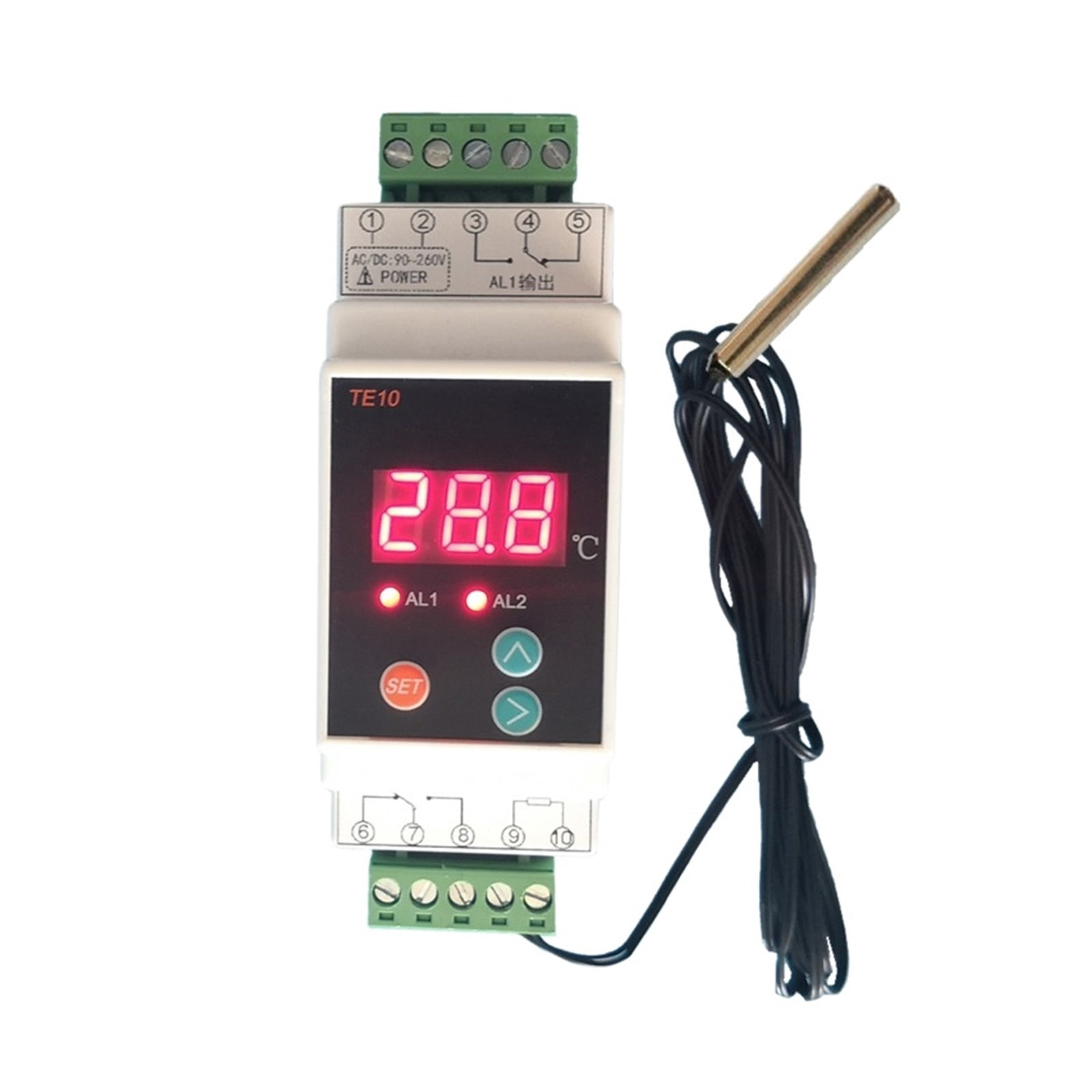 AC90~260V -40~110 Din Rail Thermostat With Sensor 2 Way Relay Output Temperature, Alarm Controller NO NC COMMON Output 7A/250VAC