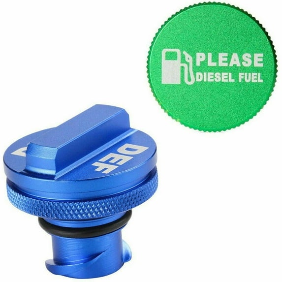 ACA 2Pcs For 2013-2017 Dodge Ram Diesel Cummins and EcoDiesel Trucks 3.0L V6 Engines Fuel Cap Green and Urea Tank Cap Blue