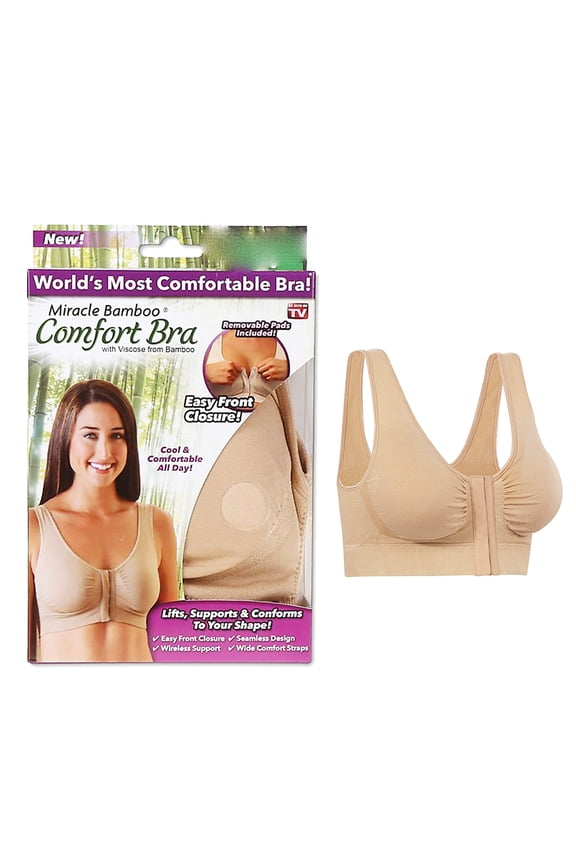 - Miracle Bamboo Comfort Bra Lift Support Wireless Front Closure|Nude|Band 44 inch Beige XXL