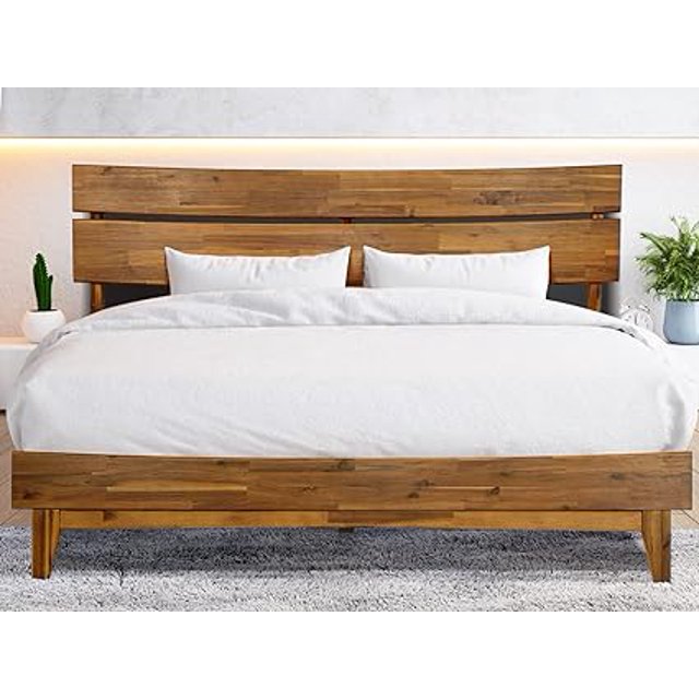 ACACIA Aurora Solid Wood Bed Frame With headboard King Mocha - Walmart.com