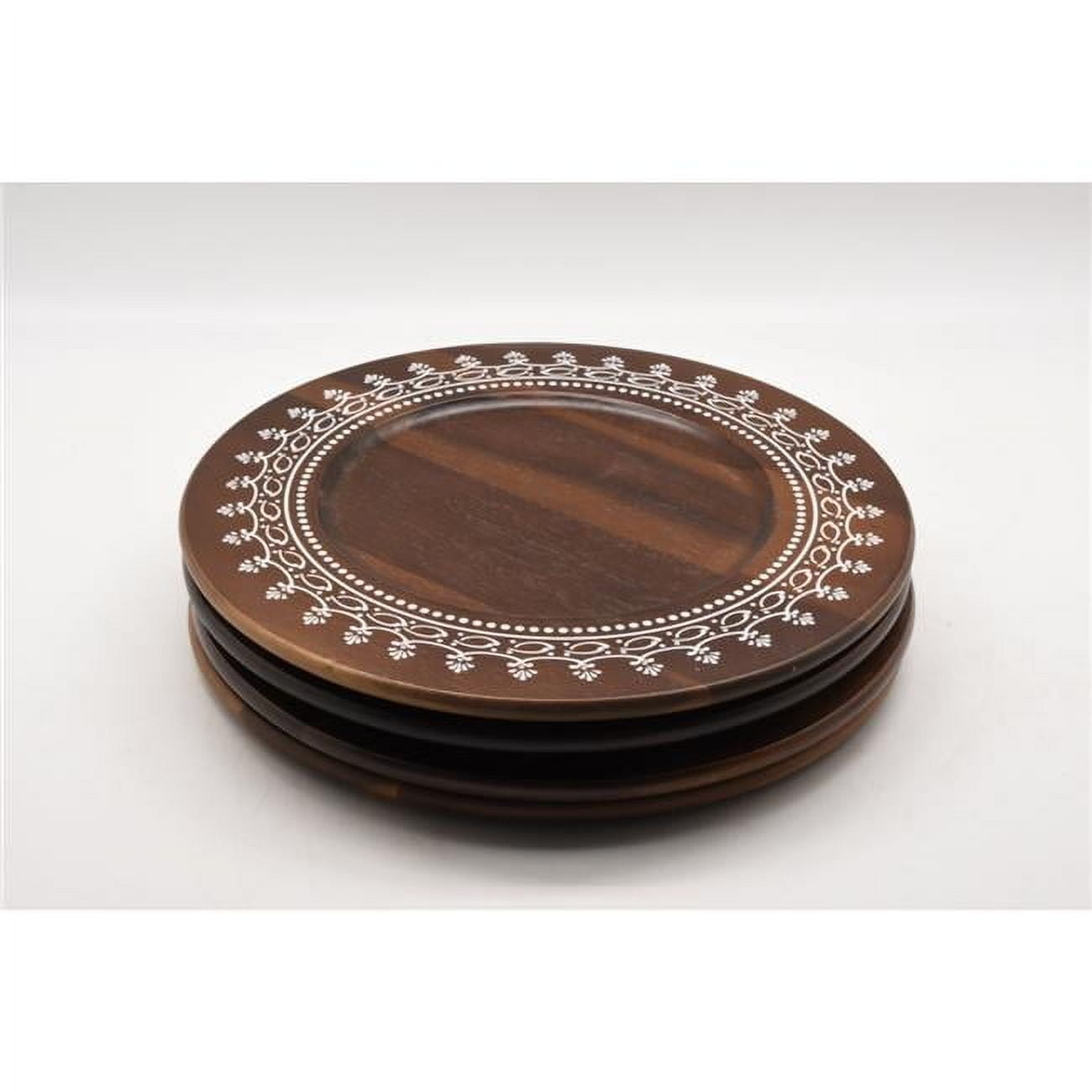 Rustic Acacia Wood Charger Plates with Pattern Border - Set of 4