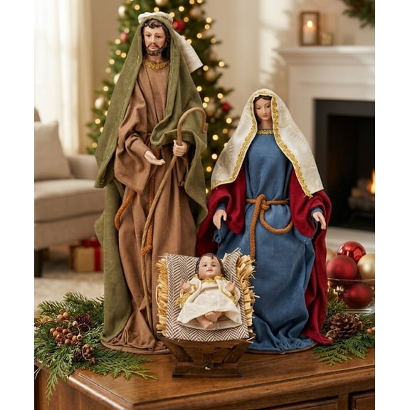 ACAM Classic 3-Piece Nativity Set, Hand-Painted Holy Family, Joseph 18 in, Indoor Christmas Decor