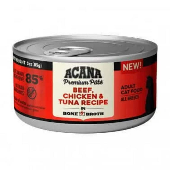 Acana Adult Grain Free Premium Pate Beef, Chicken and Tuna Wet Cat Food (3oz)