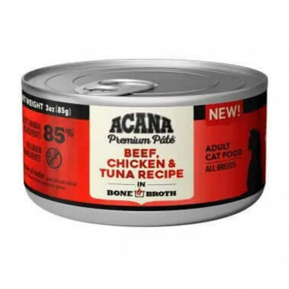 Acana Adult Grain Free Premium Pate Beef, Chicken and Tuna Wet Cat Food (3oz)