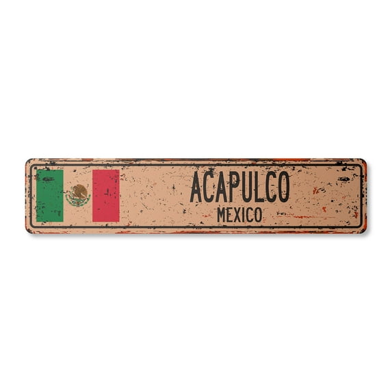 ACAPULCO MEXICO Vintage Plastic Street Sign Mexican flag city country road wall gift | Indoor/Outdoor | 24" Wide