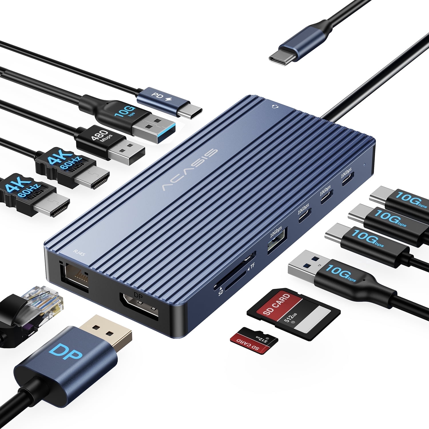 ACASIS 14-in-1 USB C Docking Station: Dual Monitor 4K@60Hz (2 HDMI + DP), 3 USB-C 10Gbps, 100W PD Charging, Gigabit Ethernet, SD/TF 3.0 for Laptops