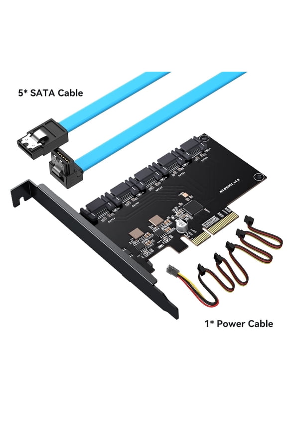 PCIe 3.0 x4 to 5 Port SATA 3.0 Expansion Card with JMB585 Chip for 6Gbps Hot-Swap Storage and Boot Drive