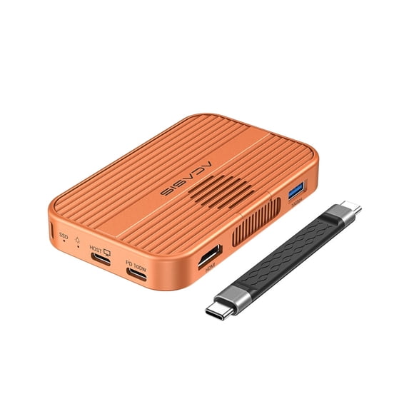 ACASIS 6-in-1 Magnetic M.2 NVMe SSD Enclosure Hub, 10Gbps, PD100W (90W Upstream), Dual 4K HDMI, SD/TF 3.0, Cooling Fan, for iPhone 17/16/15 Pro/Max, Video Editor/Blogger