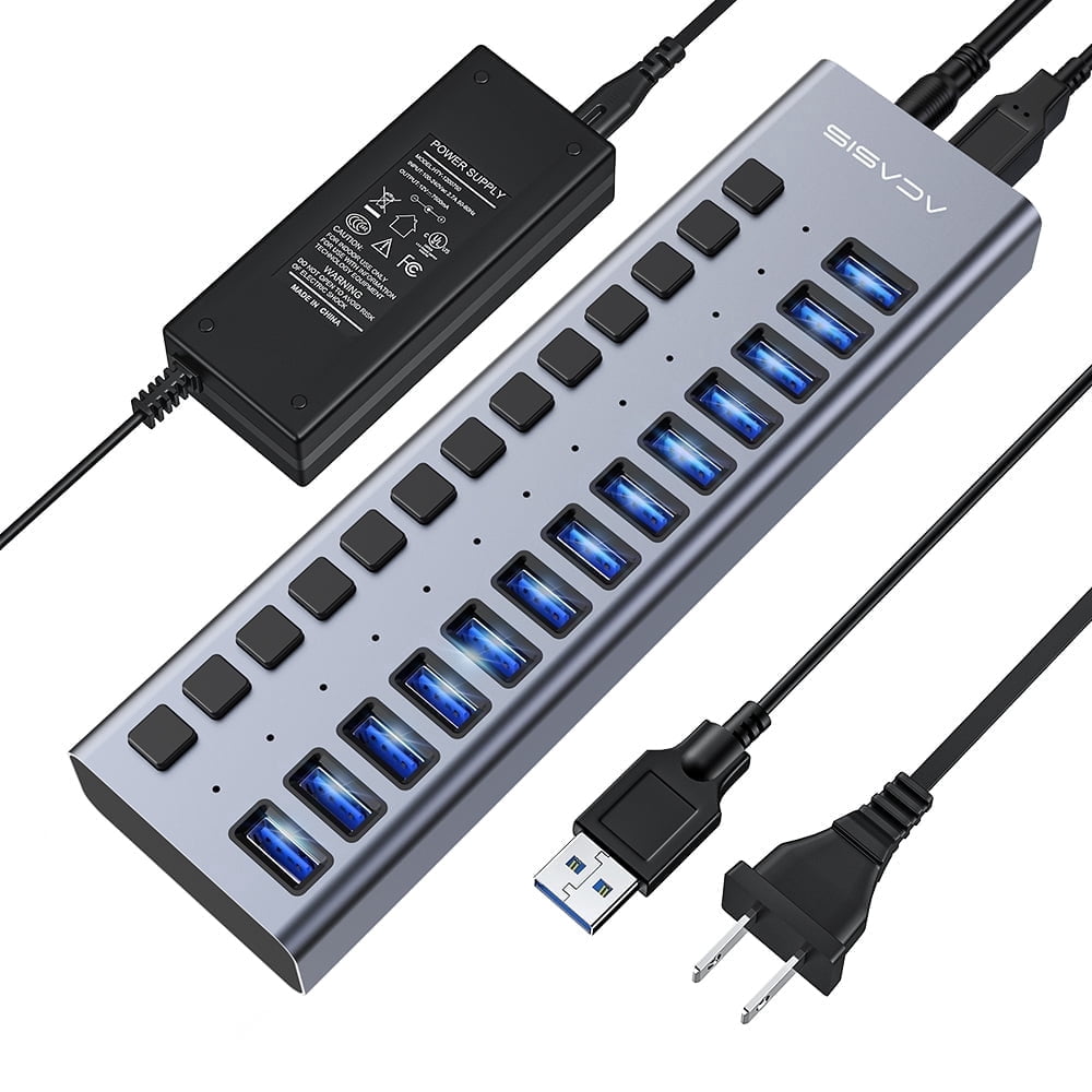 ACASIS 90W 13-Port USB 3.0 Hub with Individual Switches, Aluminum Design