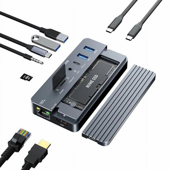 ACASIS 10-in-1 USB-C Hub with M.2 SSD Enclosure, 4K HDMI, Gigabit Ethernet, 100W PD, SD/TF Card Reader, for MacBook, Windows Laptop, Desktop PC