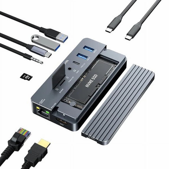 ACASIS 10-in-1 USB-C Hub with M.2 SSD Enclosure, 4K HDMI, Gigabit Ethernet, 100W PD, SD/TF Card Reader, for MacBook, Windows Laptop, Desktop PC