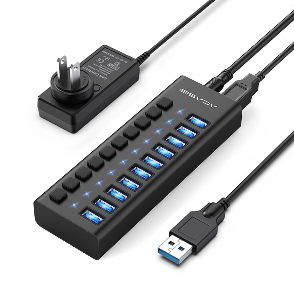 ACASIS USB 3.0 10-Port Hi-Speed Hub with Individual Switches and Group Control Support
