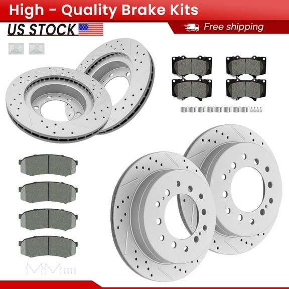ACB ZONE 12PCS Front Rear Brake Kits for 2003-2009 Toyota FJ Cruiser 4Runner, Drilled Slotted Disc Brake Rotors and Ceramic Brake Pads (980161, 31294, 976, 606)