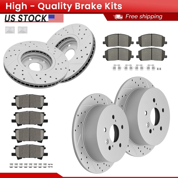 ACB ZONE 12PCS Front Rear Brake Kits for 2004-2007 Toyota Highlander, Drilled Slotted Disc Brake Rotors and Ceramic Brake Pads