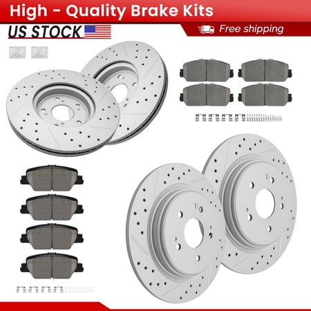 ACB ZONE 12PCS Front Rear Brake Kits for 2017-2023 Honda CR-V, Drilled Slotted Disc Brake Rotors and Ceramic Brake Pads (982124, 982054, 2036, 2037)
