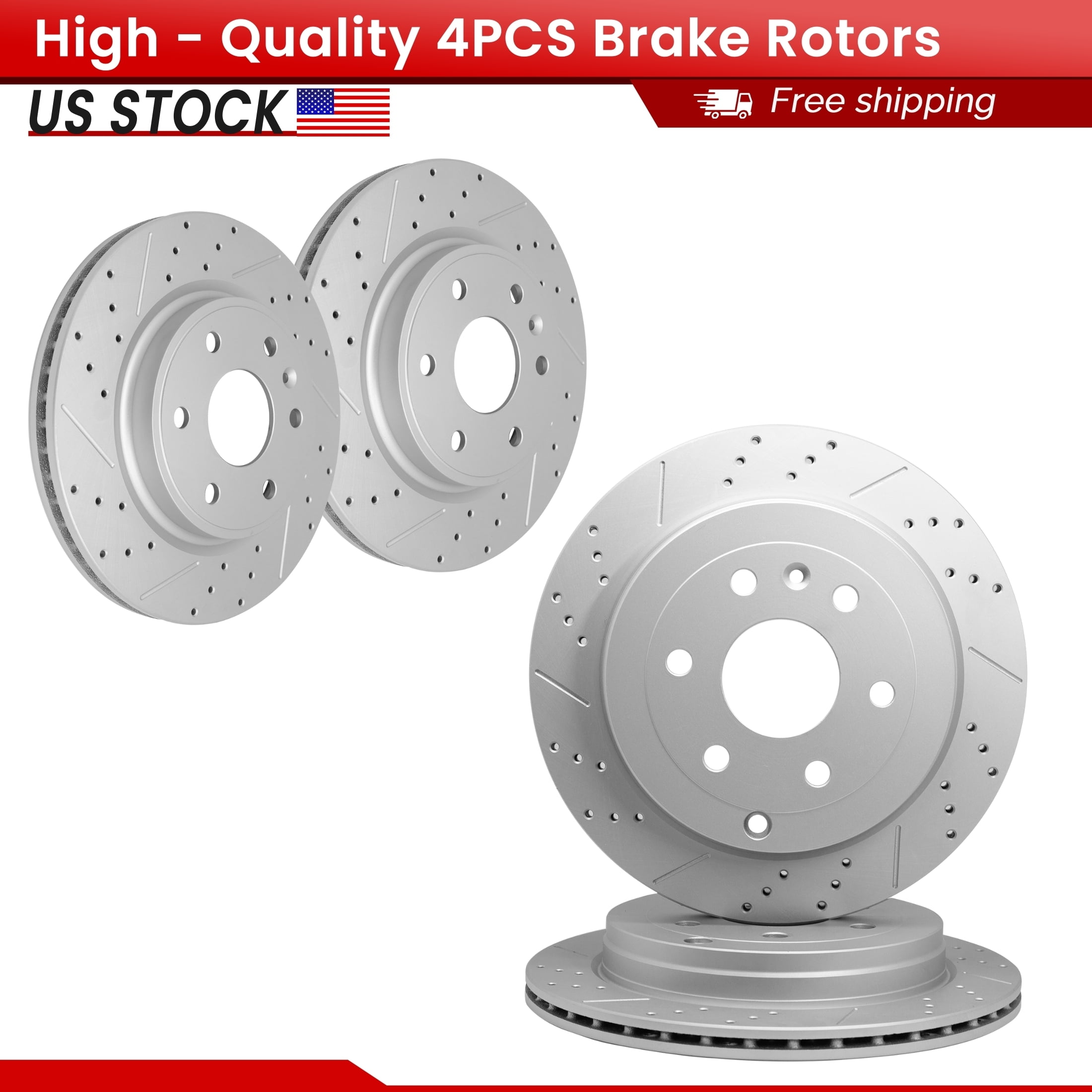 ACB ZONE 4PCS Front Rear Brake Rotors Set, Drilled & Slotted Disc ...