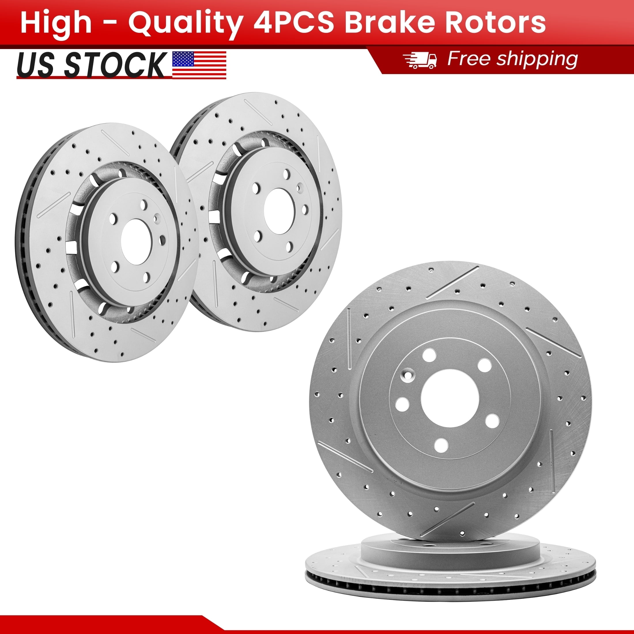 ACB ZONE 4PCS Front Rear Brake Rotors Set, Drilled & Slotted Disc Rotors Kit for Ford Explorer Flex Police Interceptor Sedan Police Interceptor Utility Taurus Lincoln MKT MKS