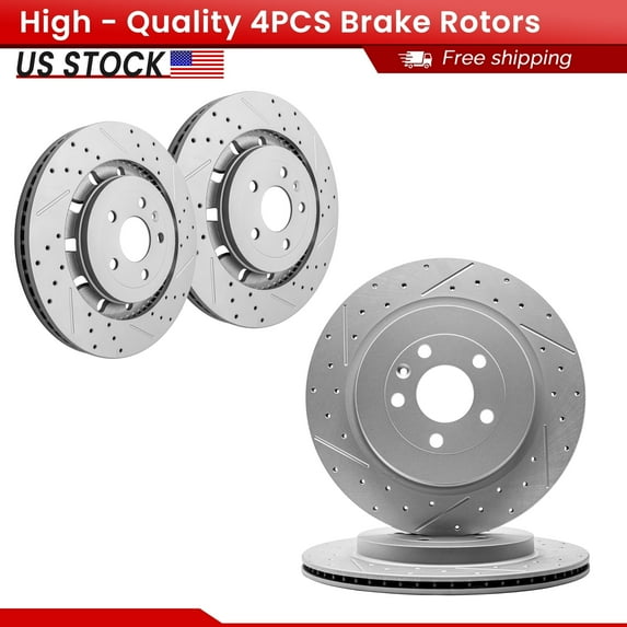 ACB ZONE 4PCS Front Rear Brake Rotors Set, Drilled & Slotted Disc Rotors Kit for Ford Explorer Flex Police Interceptor Sedan Police Interceptor Utility Taurus Lincoln MKT MKS