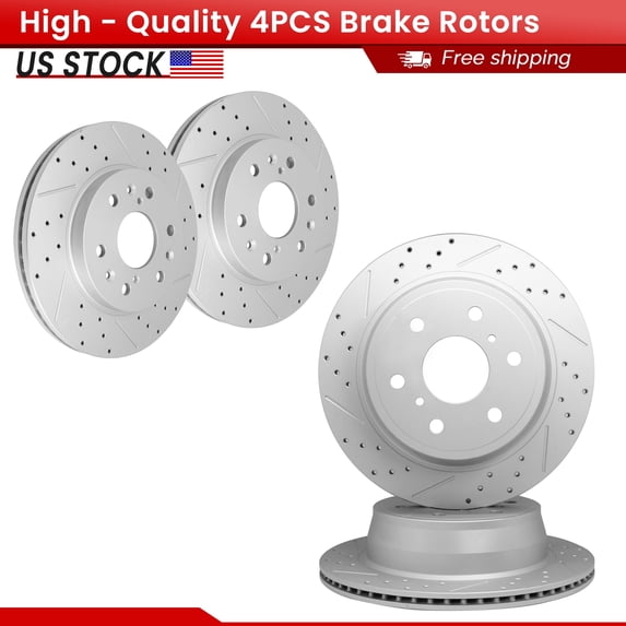 ACB ZONE 4PCS Front Rear Brake Rotors Set, Drilled & Slotted Disc Rotors Kit for Cadillac Chevrolet GMC(120.66057, 120.66065)