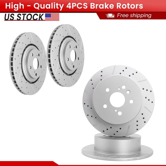 ACB ZONE 4PCS Front Rear Brake Rotors Set, Drilled & Slotted Disc Rotors Kit for Toyota Highlander 2008-2013 All Models 2014 Hybrid Models