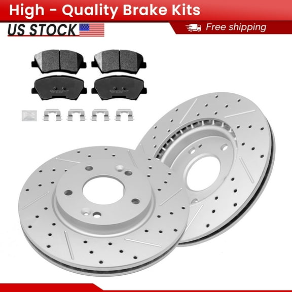 ACB ZONE Front Brake Kits for Hyundai Elantra Coupe Elantra GT Elantra Veloster Kia Forte Koup Forte Forte5, Drilled Slotted Disc Brake Rotors and Ceramic Brake Pads