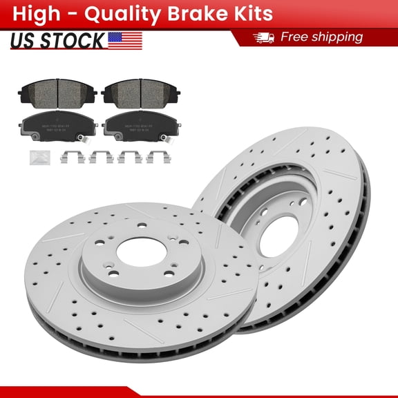 ACB ZONE Front Brake Kits for 2002-2011 Acura CSX RSX Honda Civic, Drilled Slotted Disc Brake Rotors and Ceramic Brake Pads