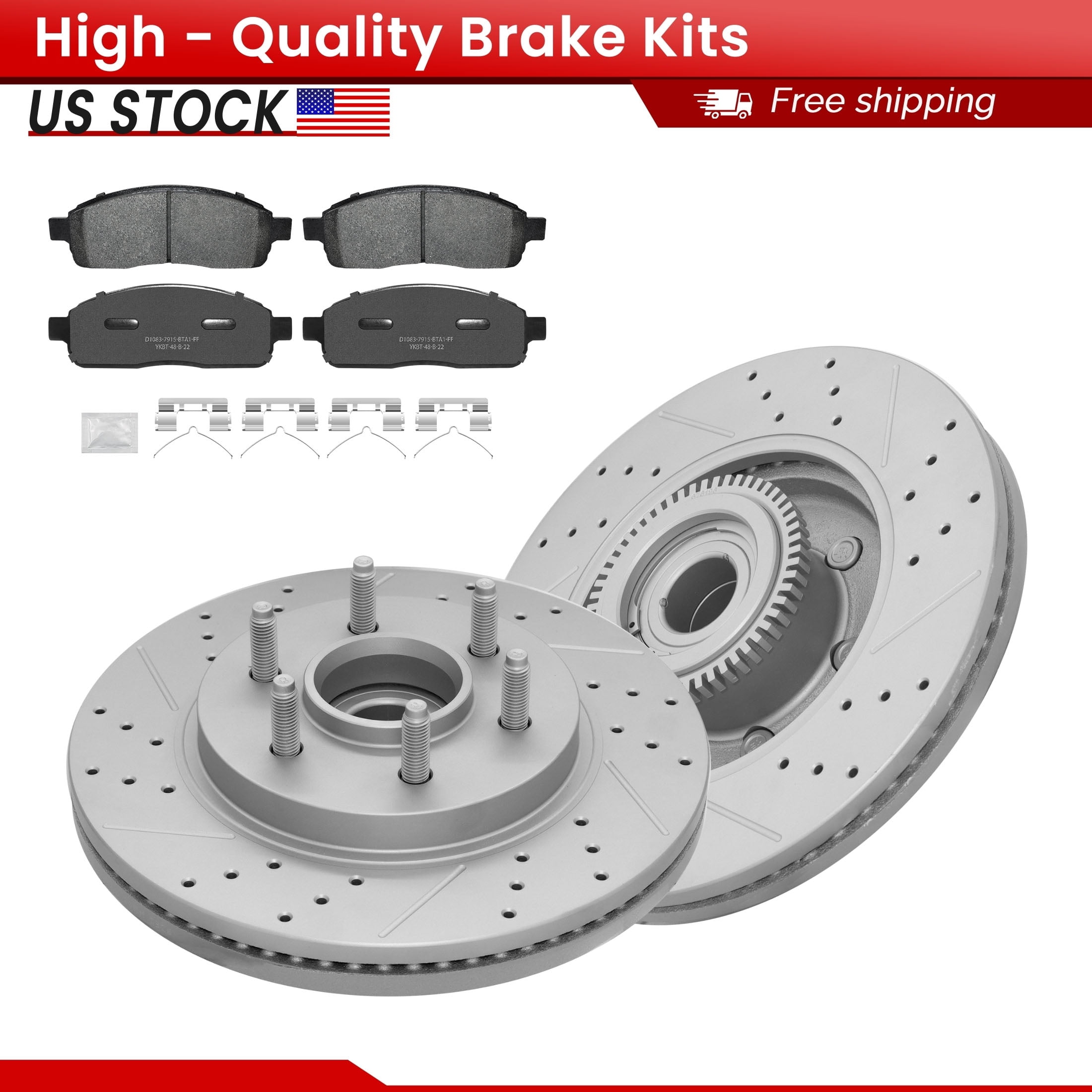 ACB ZONE Front Brake Kits for 2004-2008 Ford F-150 2006-2008 Lincoln Mark LT, Drilled Slotted Disc Brake Rotors and Ceramic Brake Pads